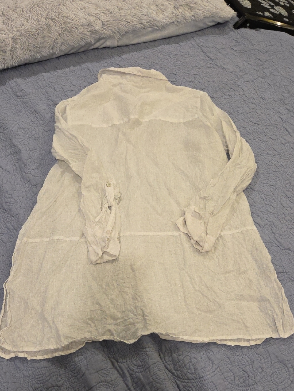 Tahari White Linen Button-Front Long Sleeve Blouse Size XL! - Picture 4 of 8